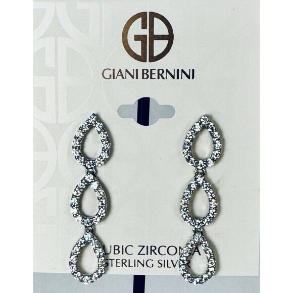 Giani Bernini CZ Drop Earrings 18k Gold-Plated Sterling Silver NWT $100 MSRP - Picture 8 of 10